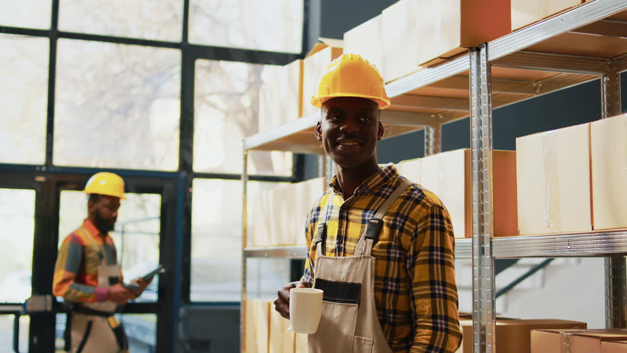 Warehouse worker taking a break