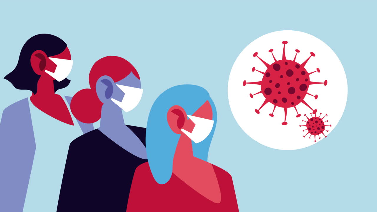 코로나19를 예방하기 위해 얼굴 마스크를 사용하는 여성들의 그룹