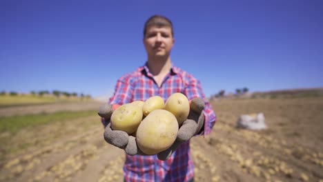 The-farmer-is-showing-his-crop-to-the-camera.