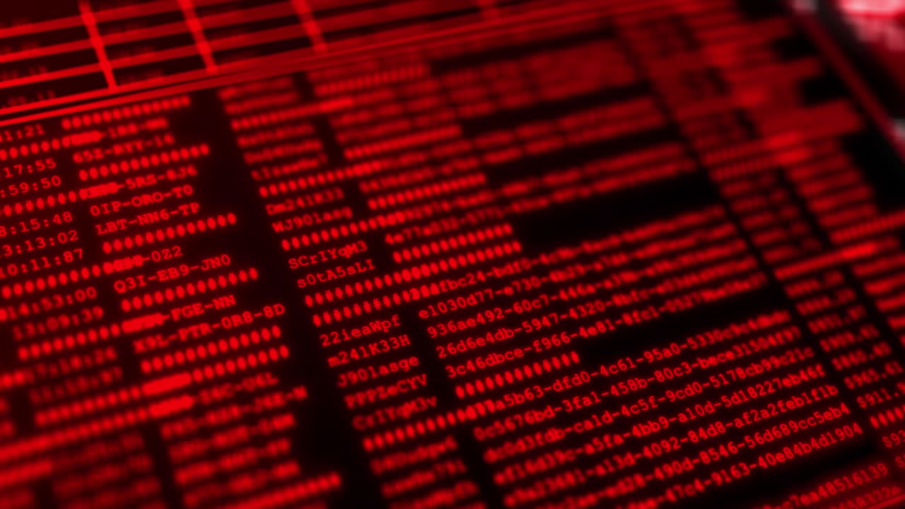 Red code warning and attention message with binary numbers loop animation web online network