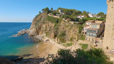 4k video of tossa de mar fishing village on the costa brava of gerona near barcelona spain european medieval tourism turquoise blue water beach