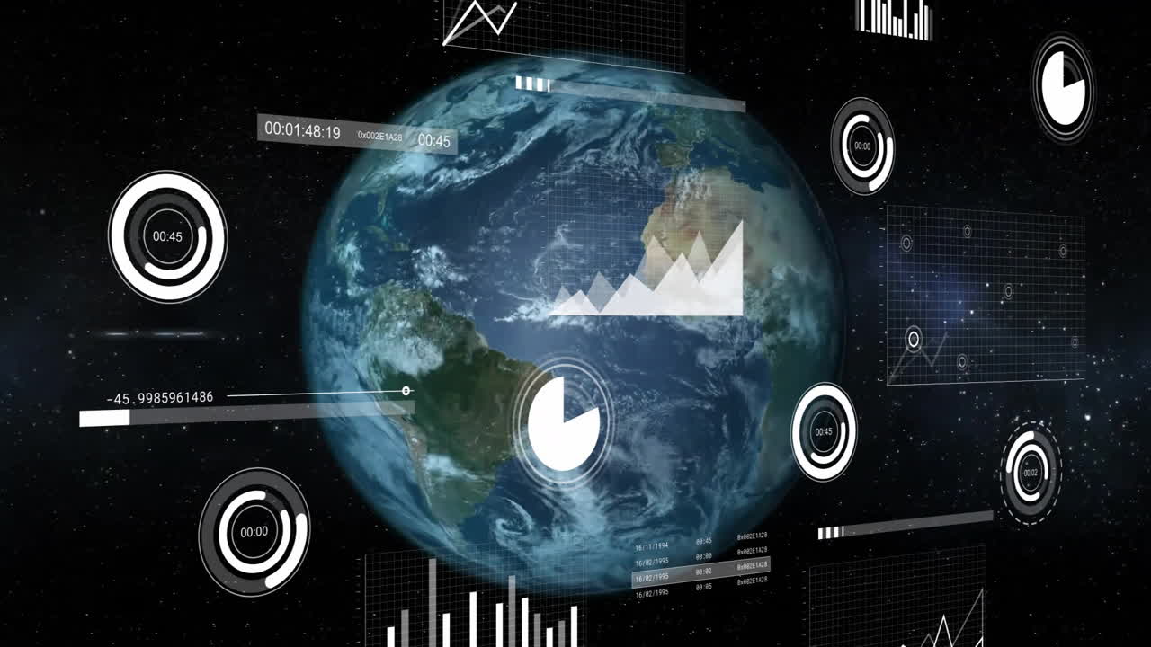 animación del procesamiento de datos financieros en todo el mundo sobre un fondo oscuro