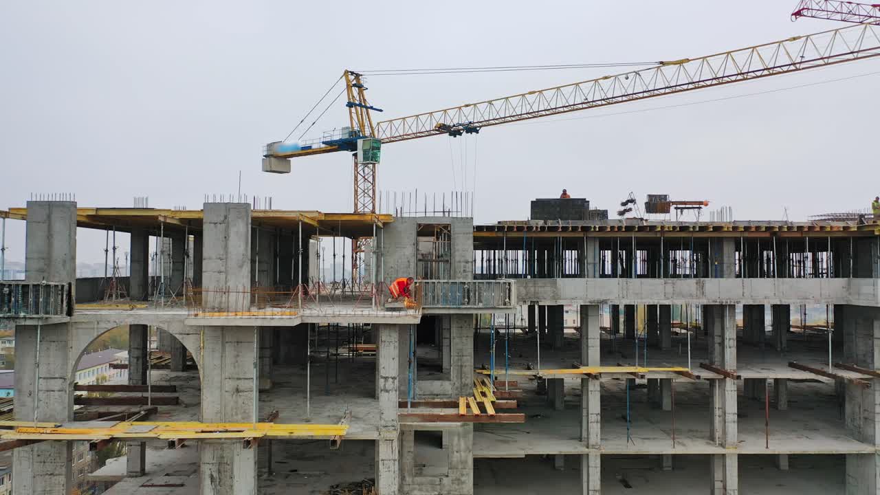 Construction of a residential apartment complex. Aerial view.