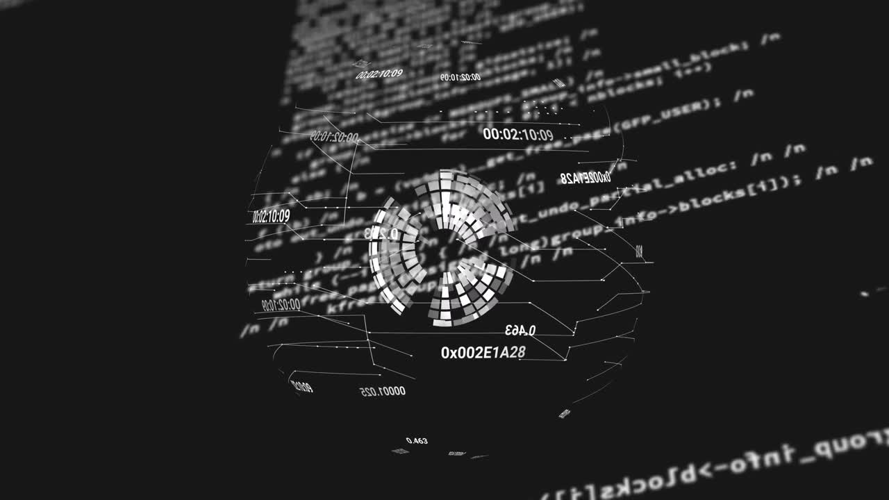 Animation of globe and data processing on black background