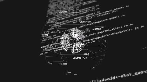 animación del globo y procesamiento de datos sobre fondo negro