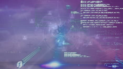Animation-of-network-of-connections-and-data-processing-with-globe-over-purple-background
