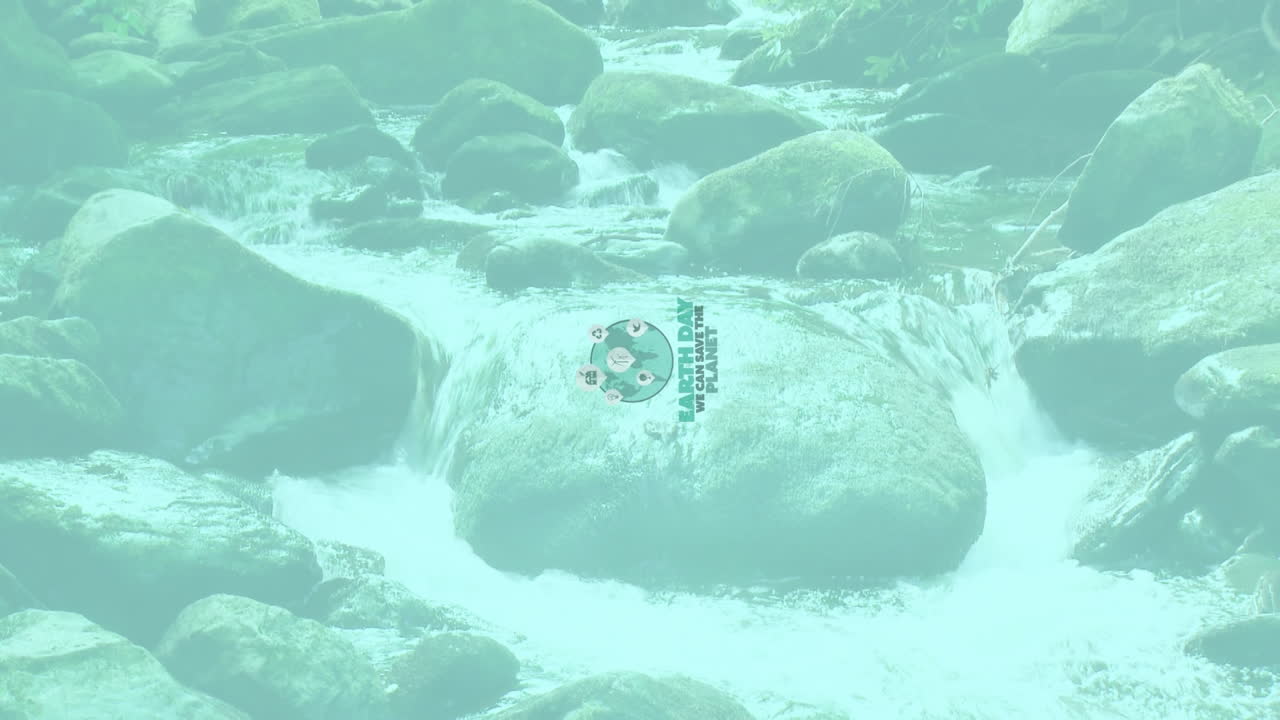 숲 속의 바위 위에 있는 지구의 날 텍스트의 애니메이션