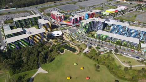 colorful skyscrapers of gold coast university hospital in queensland, australia