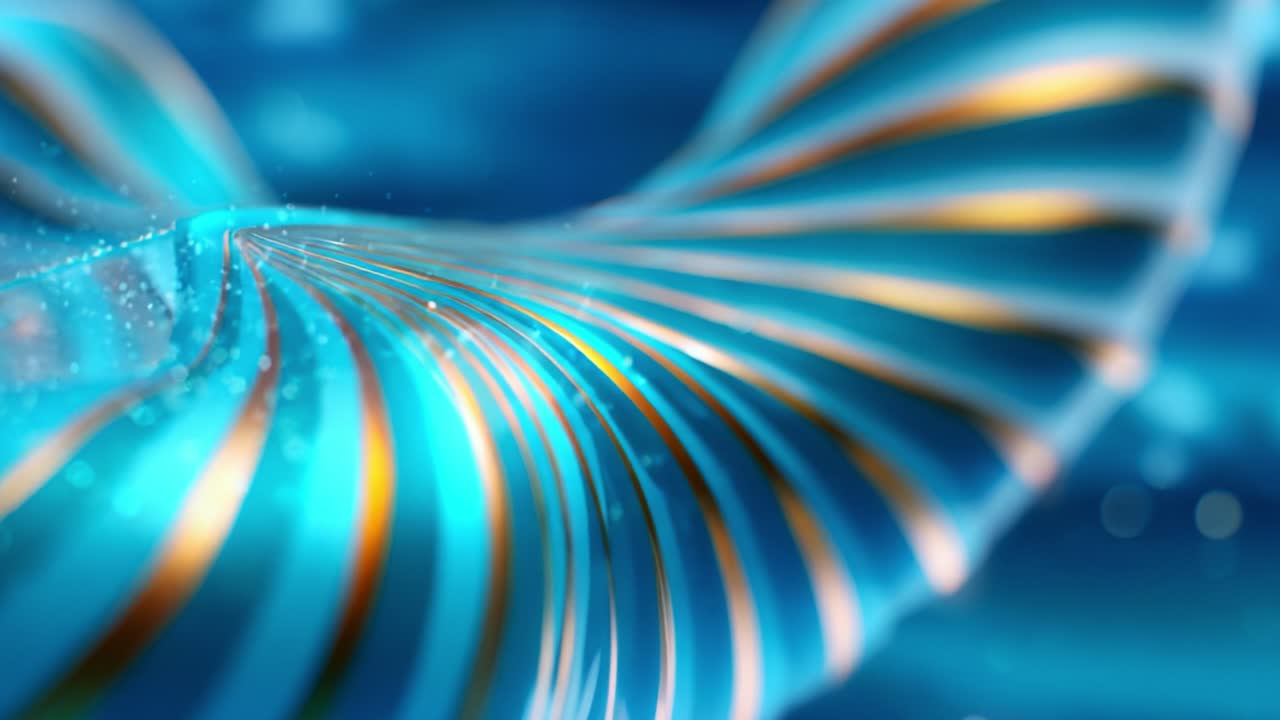 A mesmerizing swirl of blue and gold stripes flows gracefully through an ethereal, shimmering underwater landscape, capturing the essence of tranquility and beauty in motion
