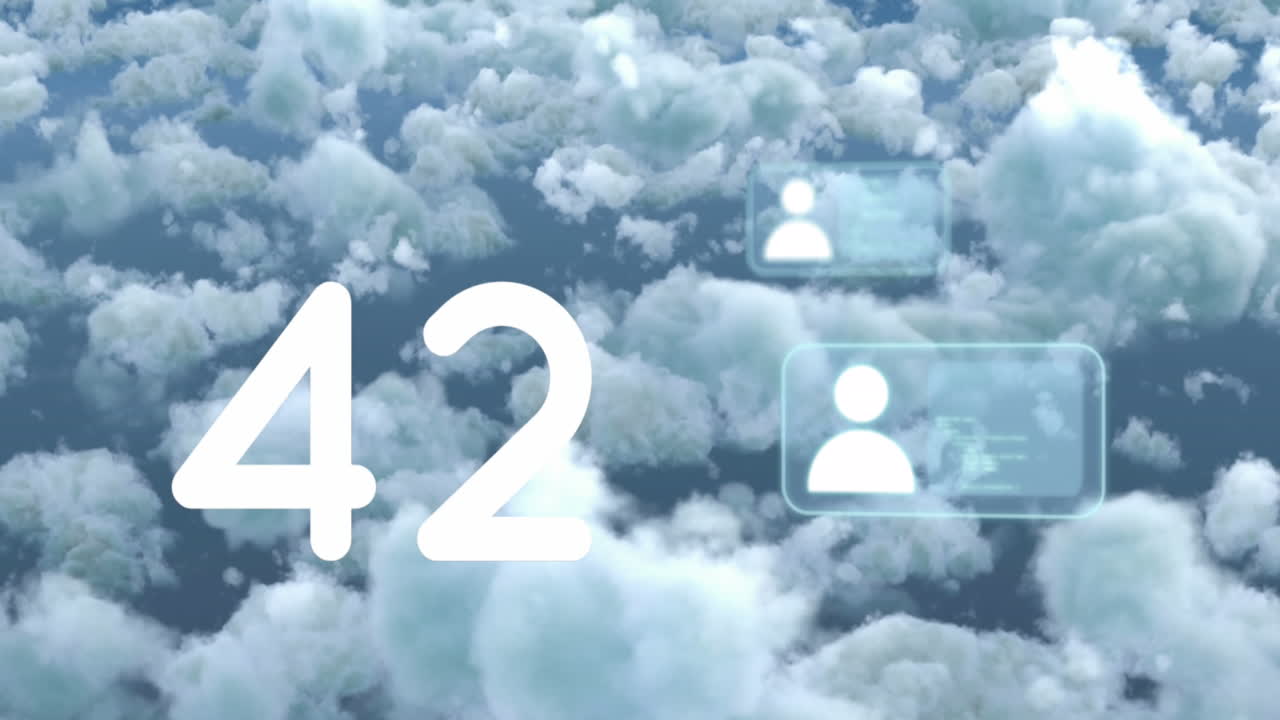 숫자, 아이콘, 연결 및 클라우드 데이터 처리의 애니메이션