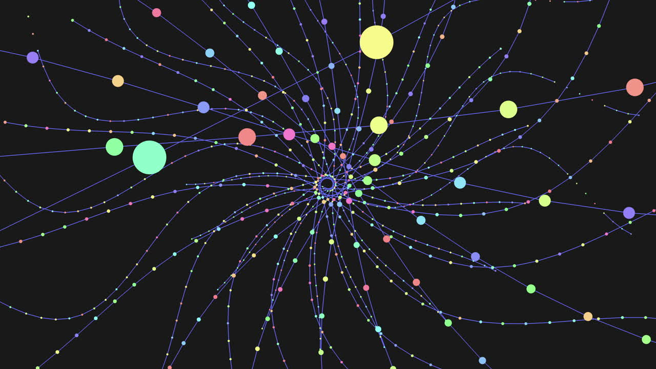 formas de fantasía en espiral con brillos de arco iris de neón en la galaxia oscura