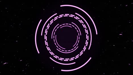 animación de interfaces circulares púrpuras que pulsan y giran sobre manchas sobre fondo negro