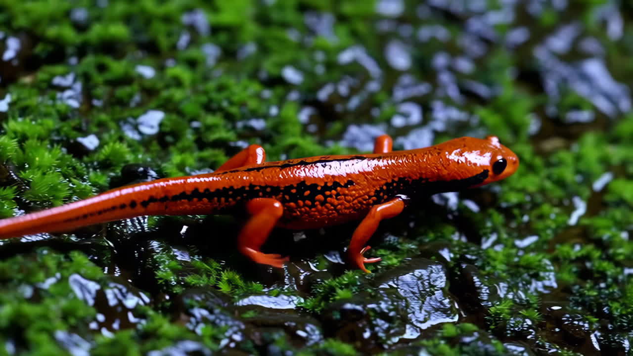 Orange Lizard on Mossy Rocks