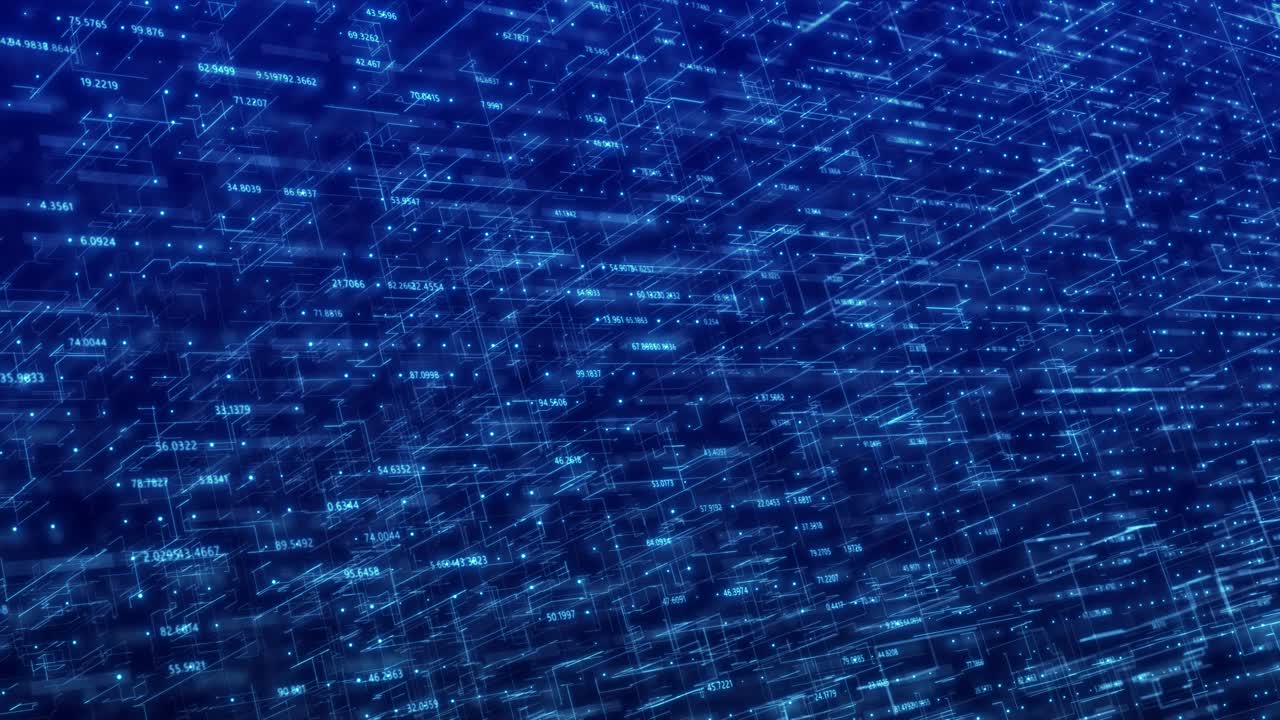 Digital Matrix Code Background Loop: A Fly-Through Abstract 3D Rendering of a Complex Scientific Technology Data Network, Conveying Connectivity and the Data Flood of the Modern Digital Age