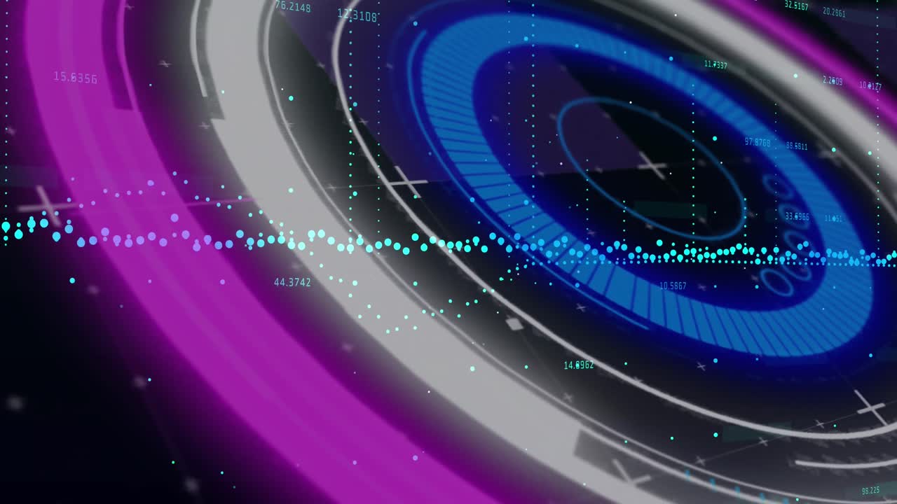 Animation of data processing on grid over black background