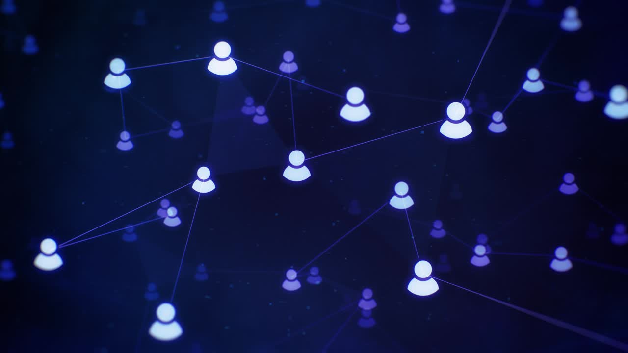 Rotating Social Network Connections on Dark Blue Background