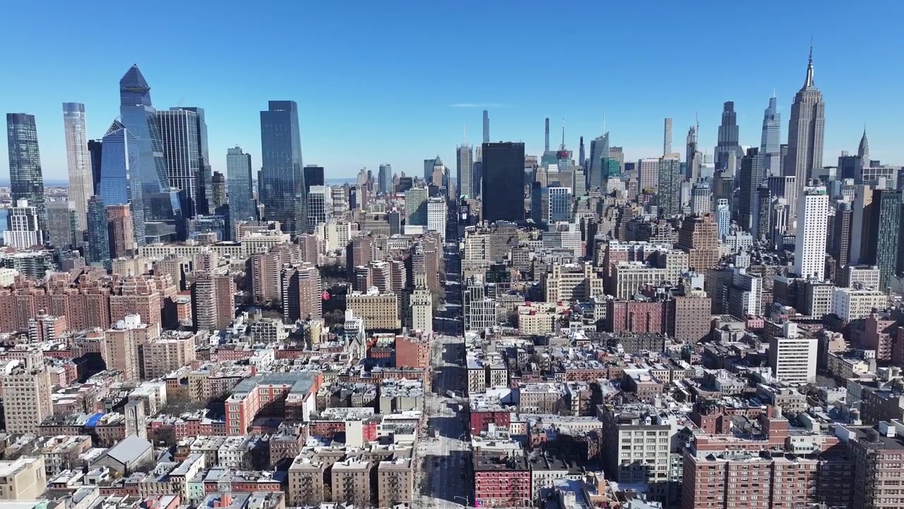 アメリカ合衆国ニューヨーク州マンハッタンのダウンタウン。高層ビル群が織りなす美しい都市景観。ビジネス街の風景。