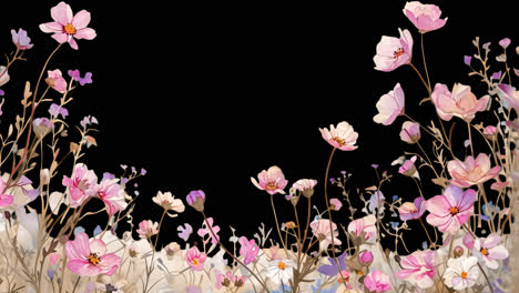 Floral pastel design animated overlay, transparent 4K video, alpha channel, ProRes 4444