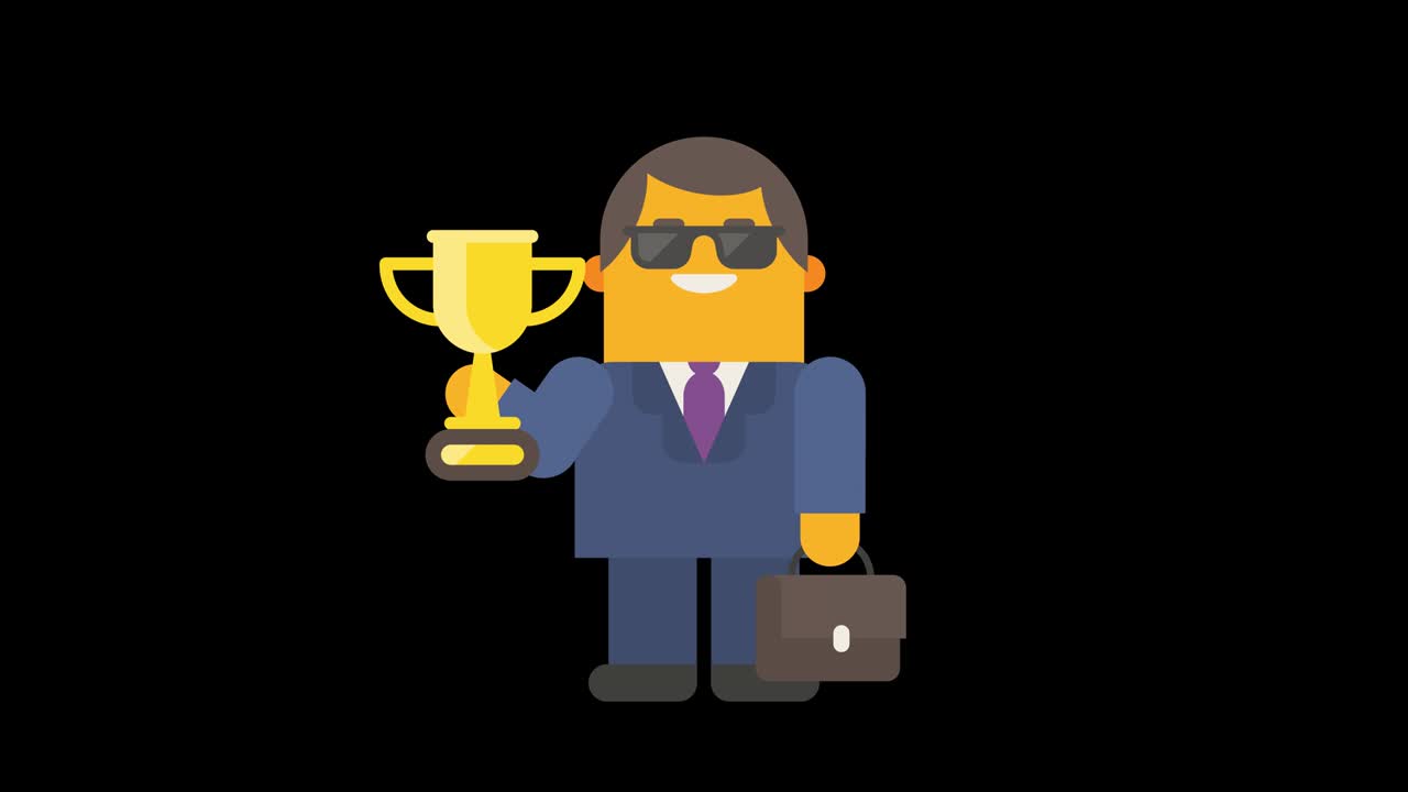 황금 컵을 들고 미소 짓는 사업가. - 알파 채널