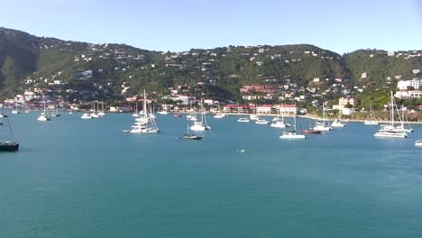 aerial view of moored sailboats in the harbor of charlotte ameile