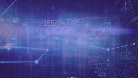 animación de senderos de luz púrpura y procesamiento de datos sobre fondo púrpura