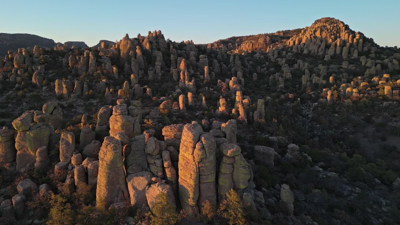 Dramatic rock formations at golden hour in Valle de los Monjes, Creel, Chihuahua, Mexico