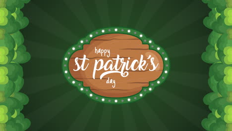 st patricks day animated card with wooden label and clovers