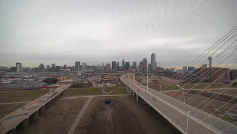 wide angle view of dallas the the margaret hunt hill bridge
