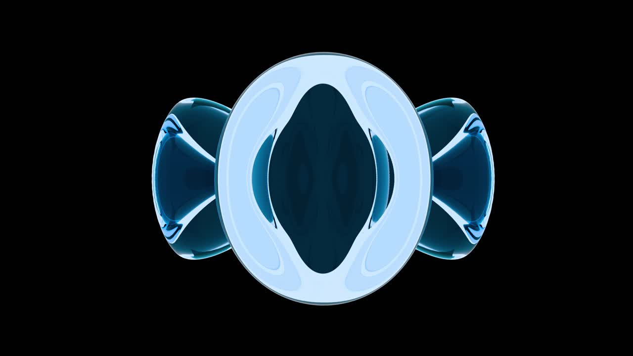 Forma astratta blu luminescente che si trasforma su sfondo nero