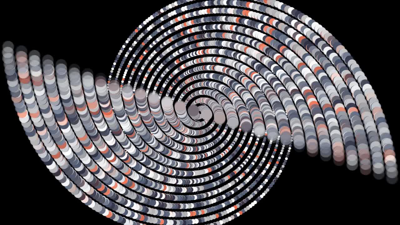 гипнотическая красивая абстрактная анимация вращающихся многоцветных 3d спиралей на черном фоне.