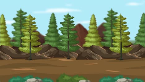 árboles y montañas en una escena de bosque en movimiento