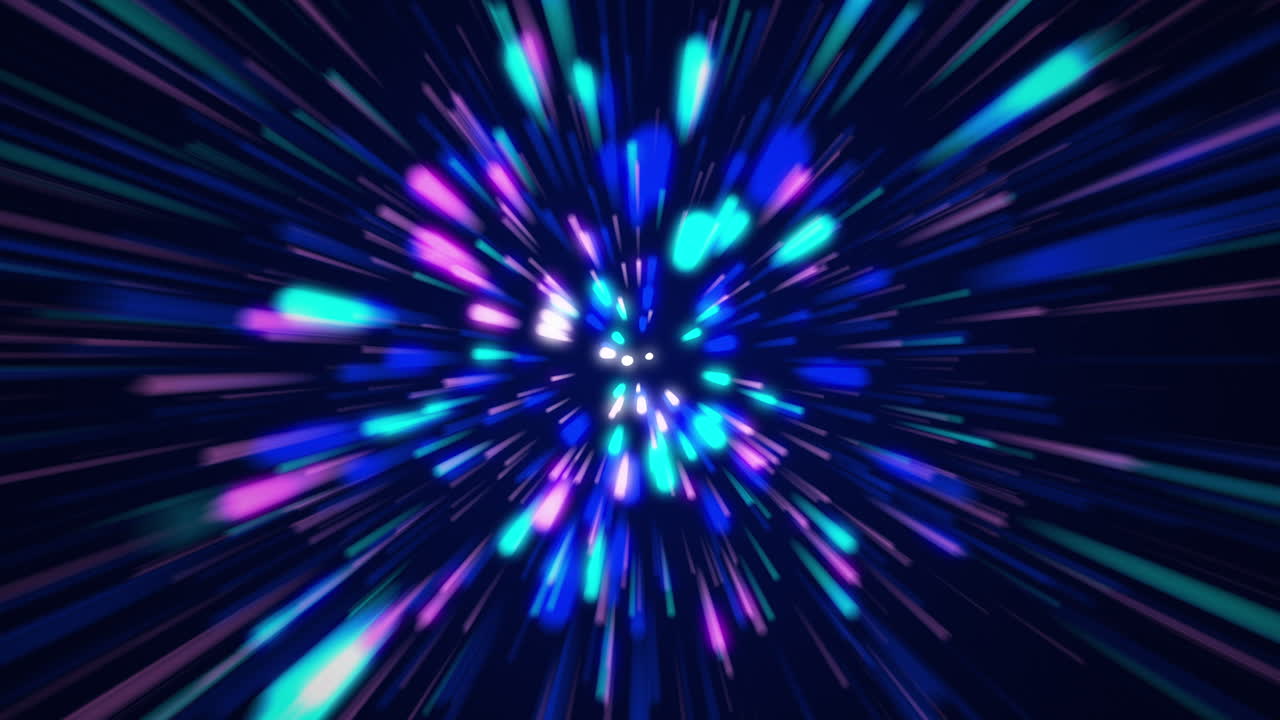 rayos de bucle de hiperespacio de neón abstracto 4k - azul, rosa y menta