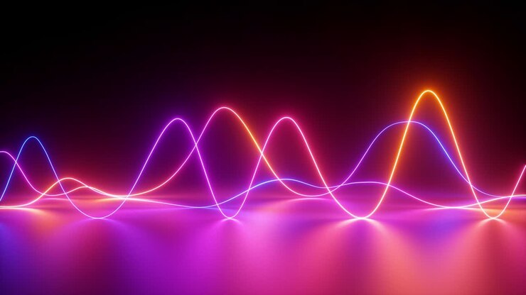 Lysende neonlinjer, abstrakt baggrund, signaldiagram, equalizer, lasershow, impulsenergi, energi, kaotiske bølger, loopende animation