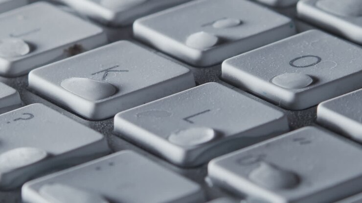 Time-lapse af optøende computertastatur. Makrodetalje