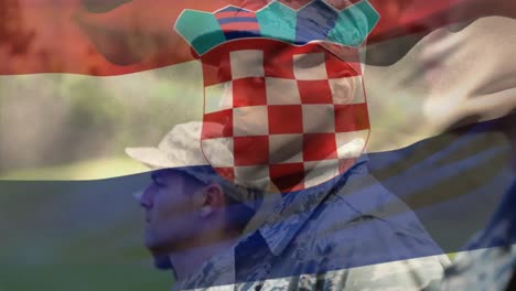 animación de la bandera de croacia sobre varios soldados