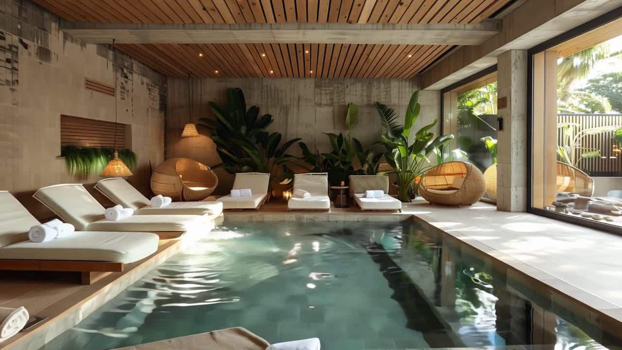 Luxurious Indoor Spa with Pool and Tropical Decor