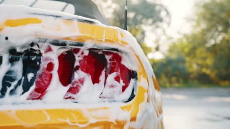 person washing a car with a sponge