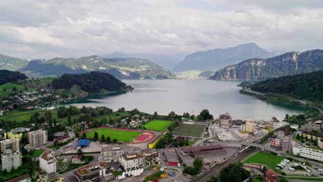 gorgeous scenic landscape of horw, lake lucerne in switzerland - aerial