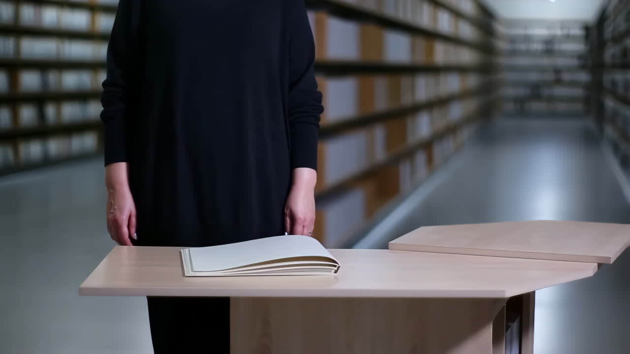 Person examining documents in an archive or library