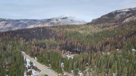 aerial: drone pivots shows caldor wildfire aftermath near sierra at tahoe