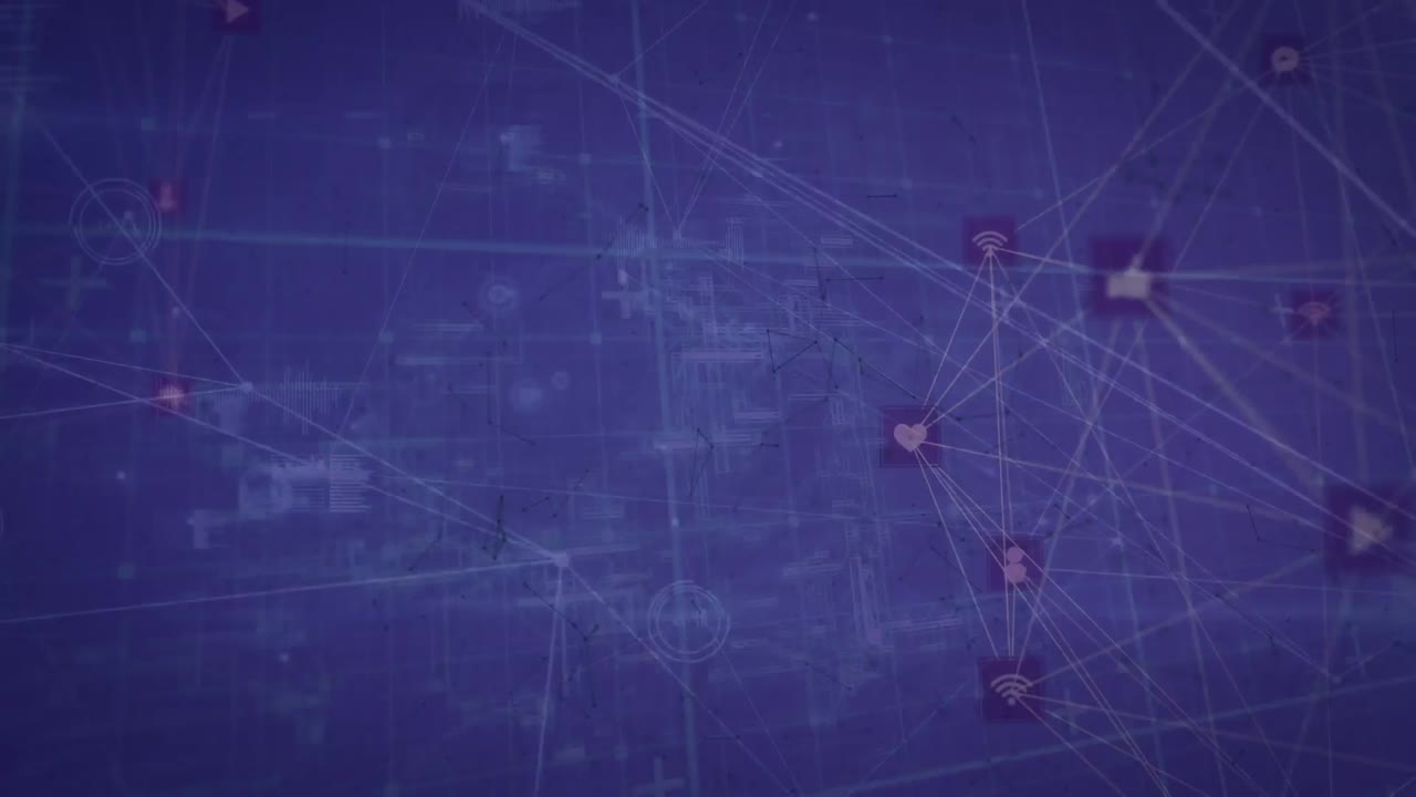 animación de la red de conexiones y procesamiento de datos contra fondo azul