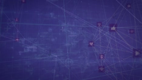 Animation-Des-Netzwerks-Von-Verbindungen-Und-Datenverarbeitung-Vor-Blauem-Hintergrund