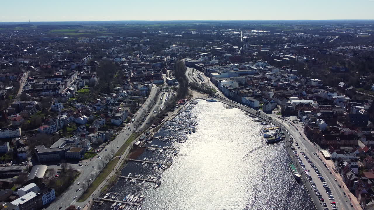 Aerial View of a European City with a Marina