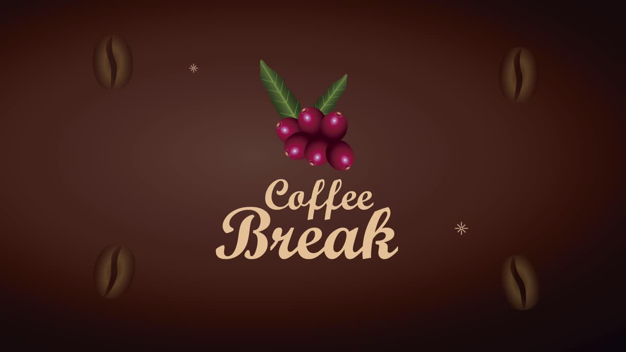 coffee break lettering animation with seeds and leafs