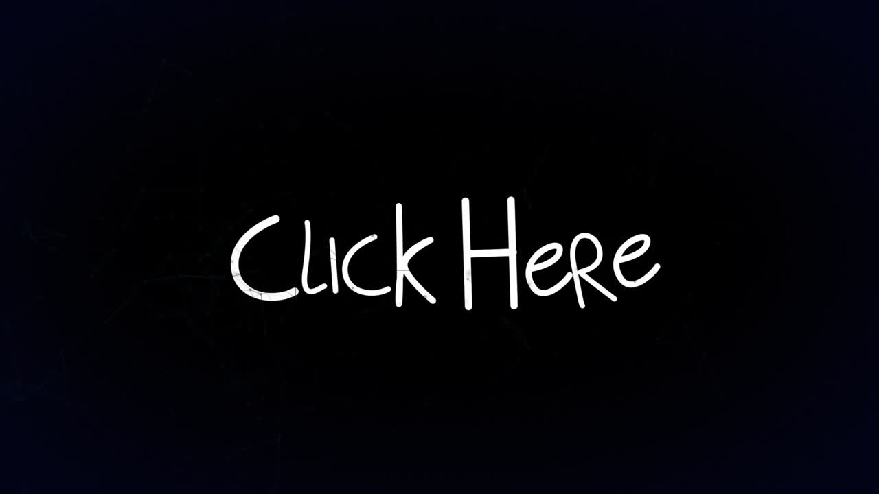 Animation of click here text over network of connections on black background