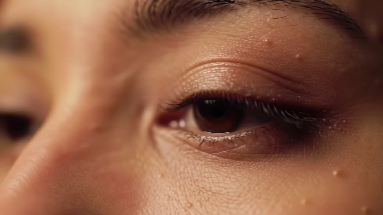 A Close-Up Exploration of Human Eye Features and Textures, Capturing the Subtlety of Skin, Eyelashes, and the Emotional Depth of the Gaze in Intimate Detail