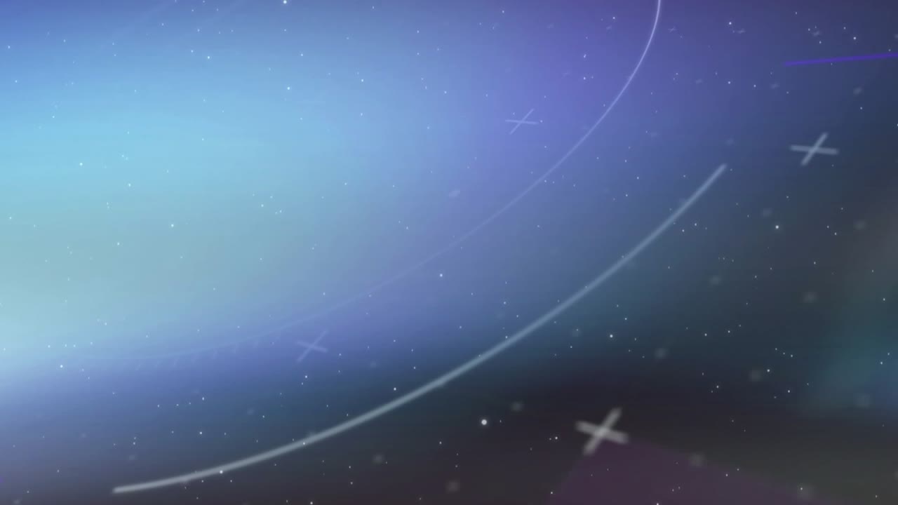 Purple streak appearing, arcs and plus crosses sweeping inward while teal aurora rising, softening