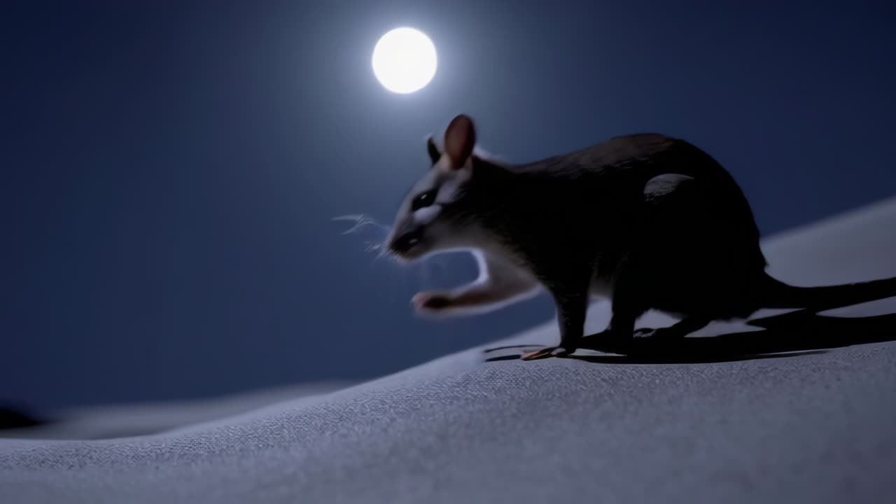 Nocturnal Marsupial in a Desert Landscape Under a Full Moon