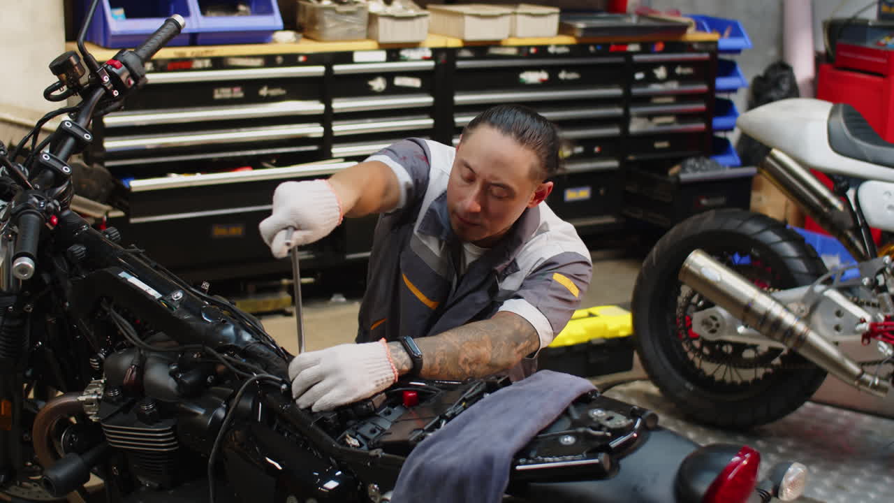 Specialist in Uniform Inspecting Broken Motorcycle