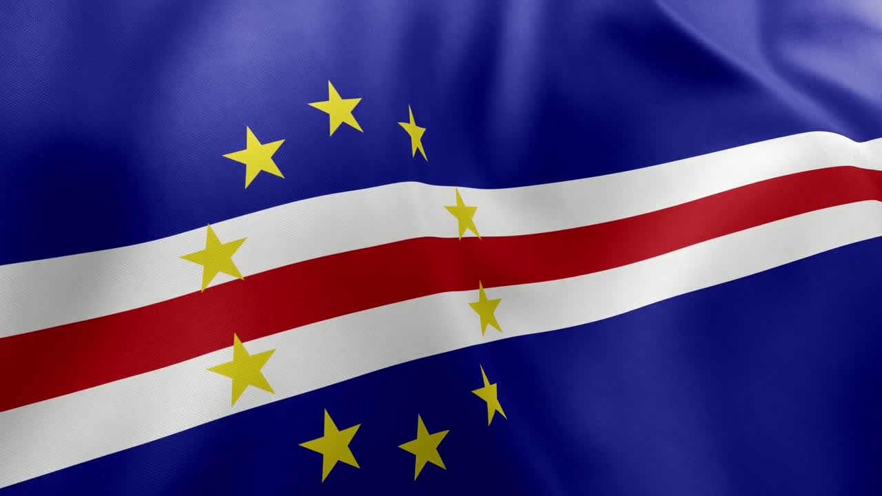 Realistic waving flag of Cape Verde, blue field, stripes, circle of yellow stars. African island nation symbol, Praia, patriotism, Cape Verde